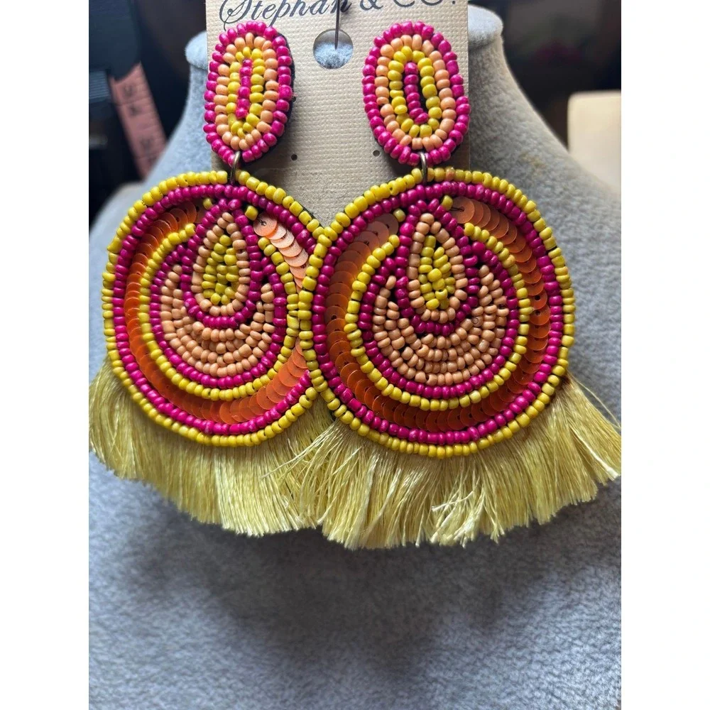 #24. Circular Seed Beaded Tassel Earrings